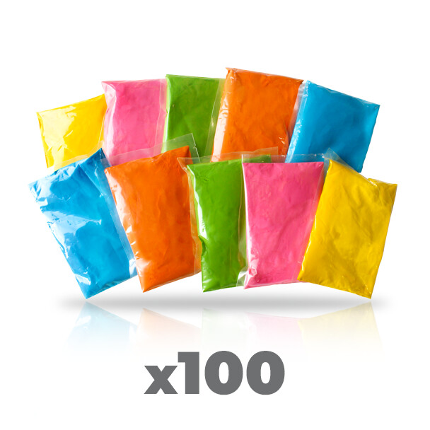100 sachets de poudre Holi 70g assortiment