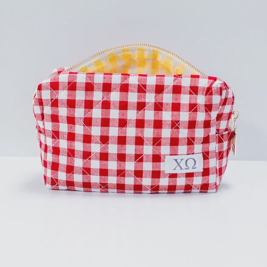 Chi Omega Sorority Gingham Quilted makeup Bag