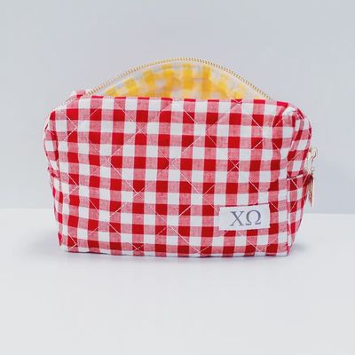 Chi Omega Sorority Gingham Quilted makeup Bag