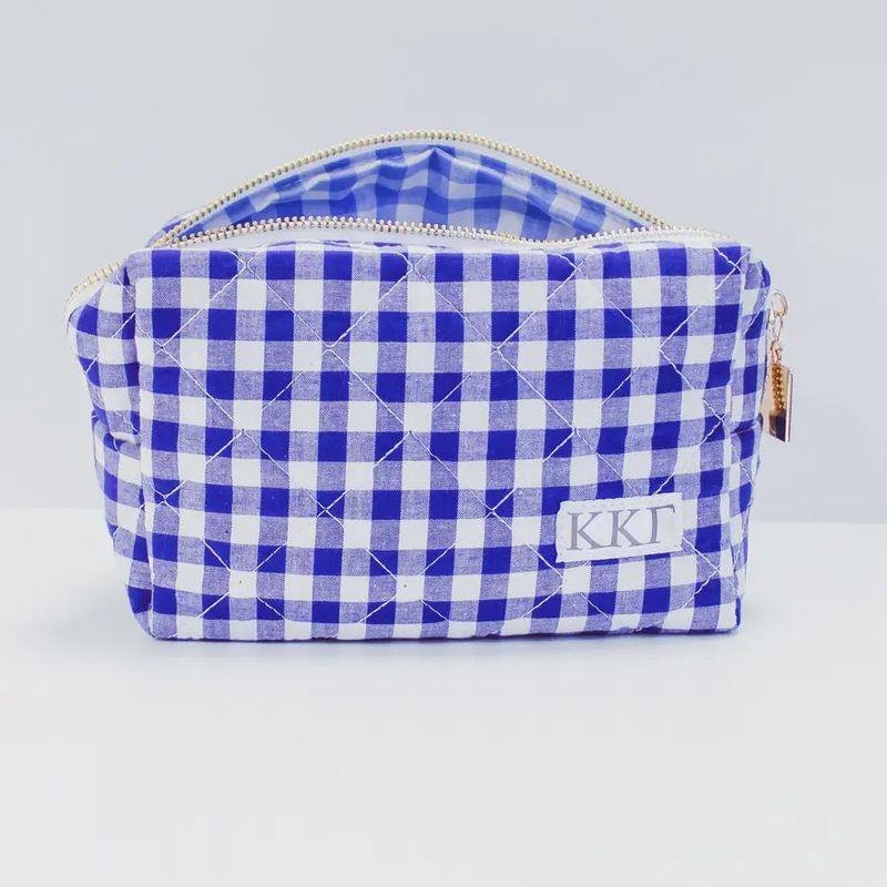 Kappa Kappa Gamma Sorority Gingham Quilted Makeup Bag
