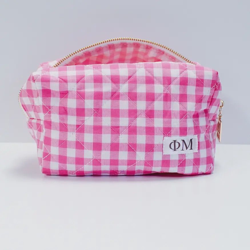 Phi Mu Sorority Gingham Quilted Makeup Bag