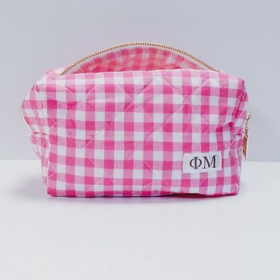 Phi Mu Sorority Gingham Quilted Makeup Bag