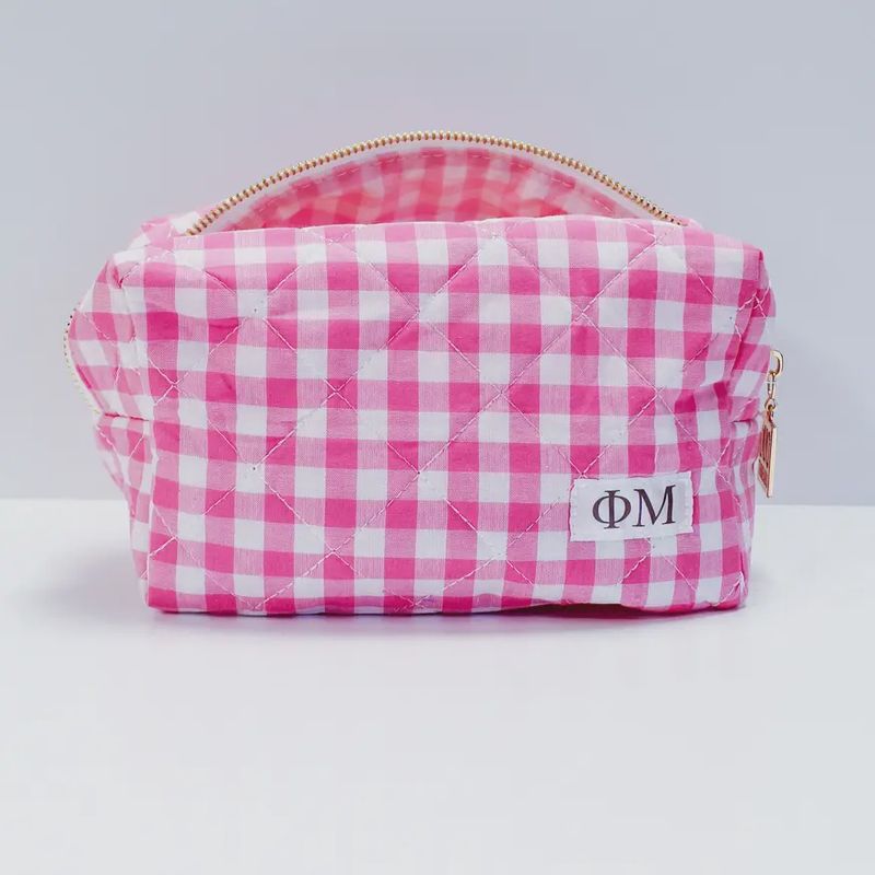 Phi Mu Sorority Gingham Quilted Makeup Bag