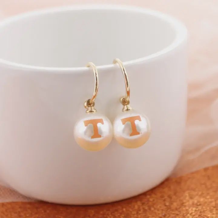 Tennessee Logo Pearl Hoop Earrings