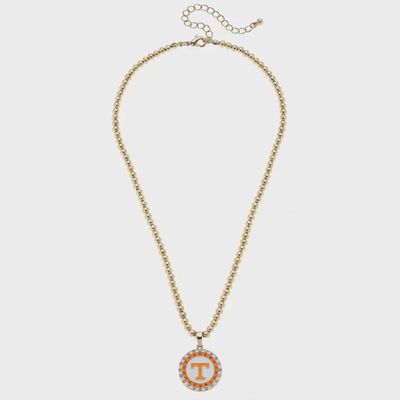 Tennessee Vols Pave Disc Necklace in Shiny Gold