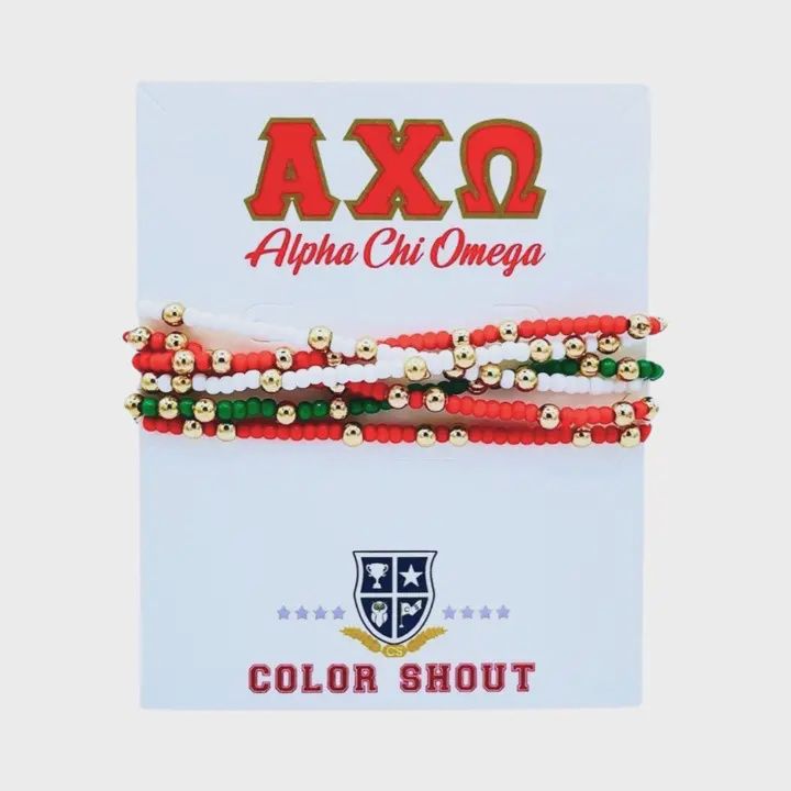 Sorority Colors Stack: Set of 6 Beaded Stretch Bracelets, Sorority: Alpha Chi Omega