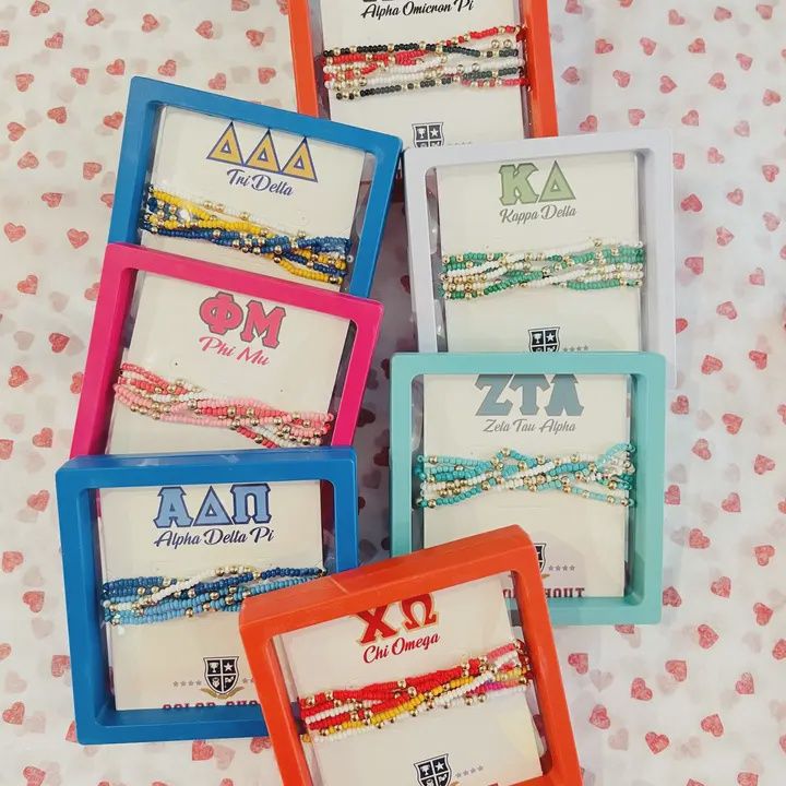 Sorority Colors Stack: Set of 6 Beaded Stretch Bracelets