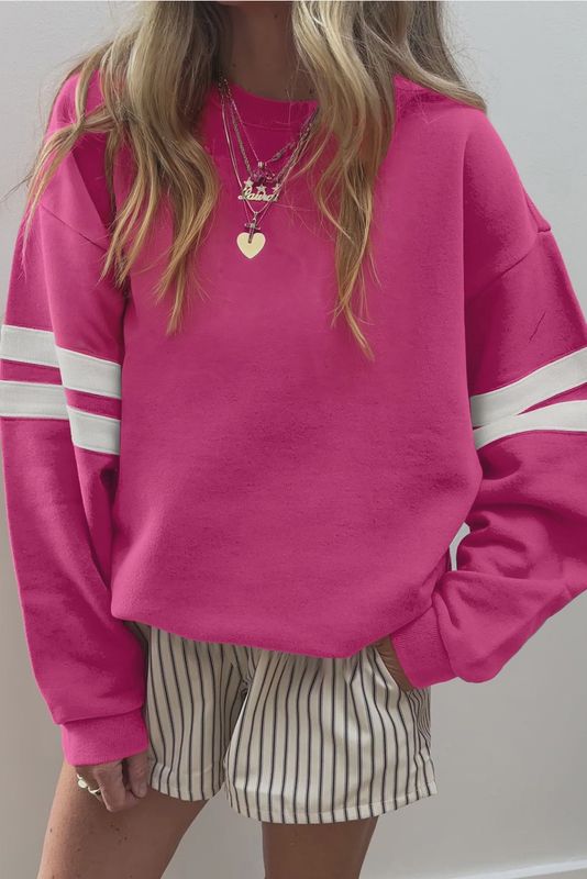 66 Varsity Striped Drop Shoulder Oversized Sweatshirt - Pink