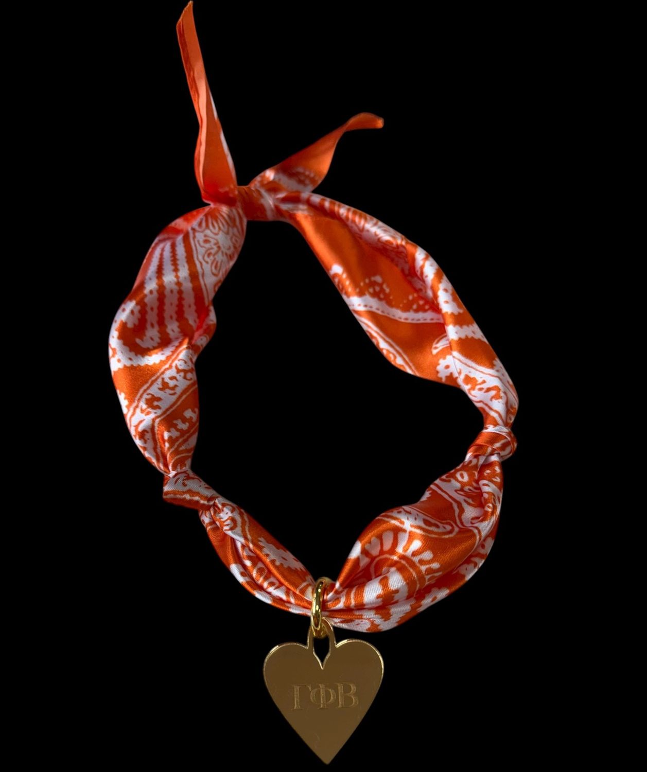 Sorority Scarf with Engraved Greek Letter Gold Heart Charm, Sorority: Alpha Chi Omega