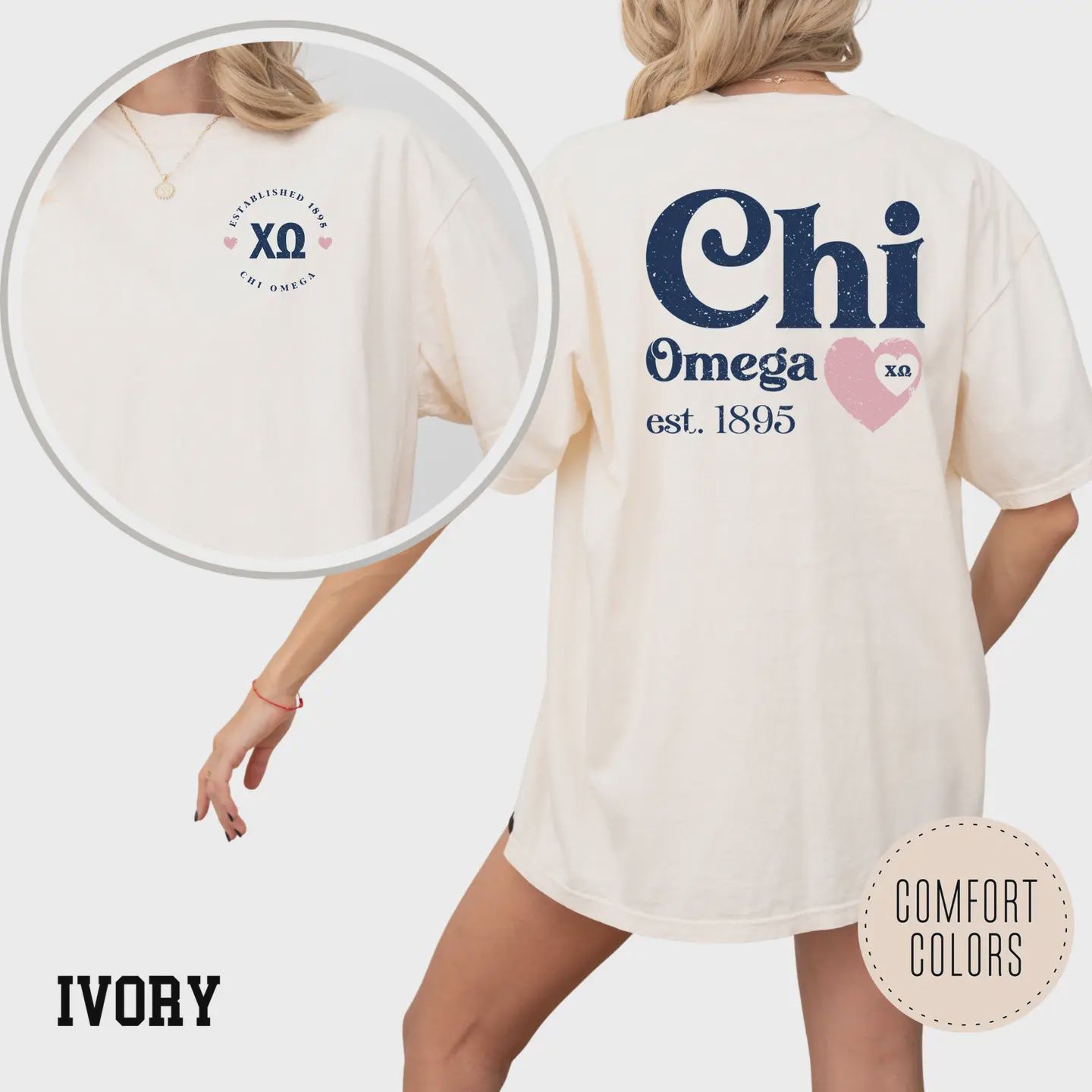 Chi Omega Faded Love Comfort Colors Sorority T-Shirt, Size: S
