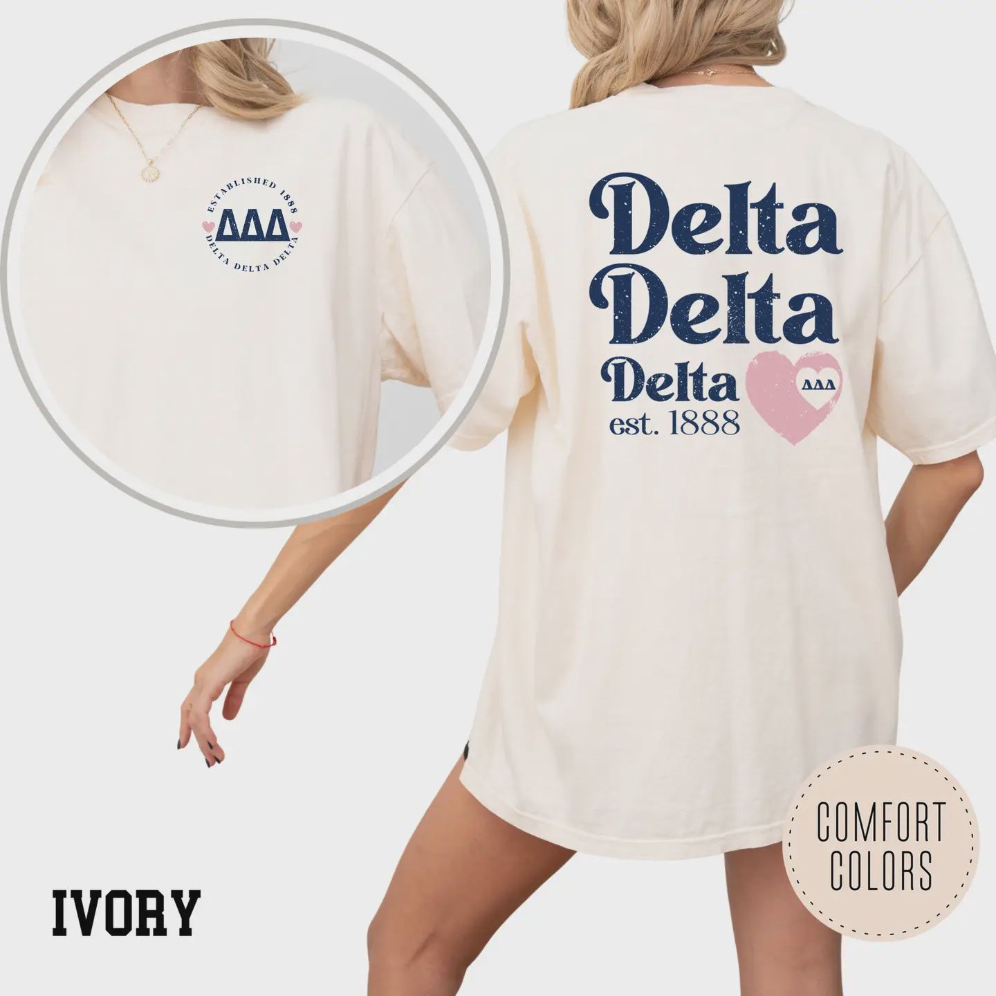 Delta Delta Delta Faded Love Comfort Colors Sorority T-Shirt, Size: S