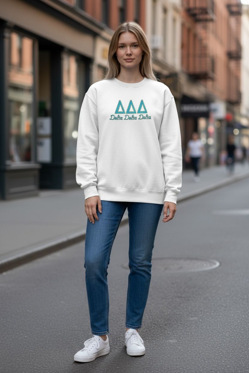 Exclusive Delta Delta Delta Embordered Sweatshirt, Size: M, Style: Crew
