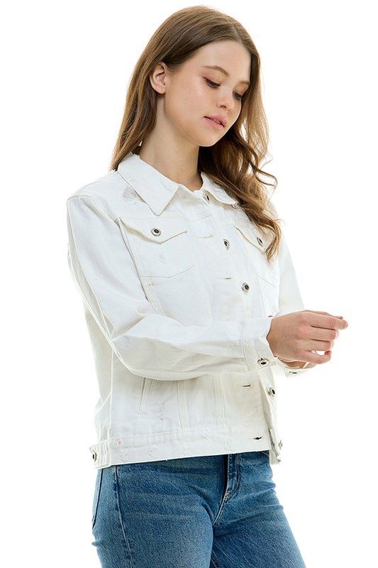 Customized Lady Casual Cotton Denim Jean Jacket - White