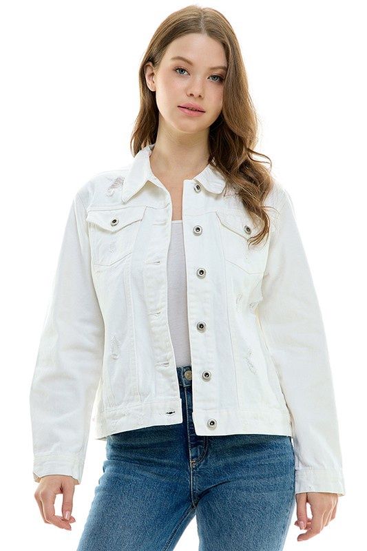 Customized Lady Casual Cotton Denim Jean Jacket - White, Size: S