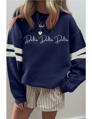 66 Varsity Striped Drop Shoulder Oversized Sweatshirt - Blue