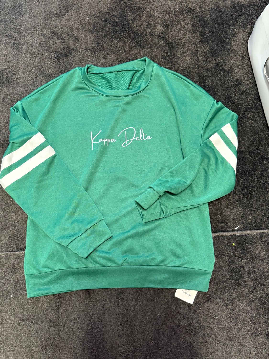Varsity Stripe Color Block Drop Shoulder Sweatshirt - Green, Size: S, Sorority: Kappa Delta