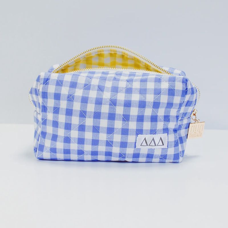 Delta Delta Delta Sorority Gingham Quilted Makeup Bag