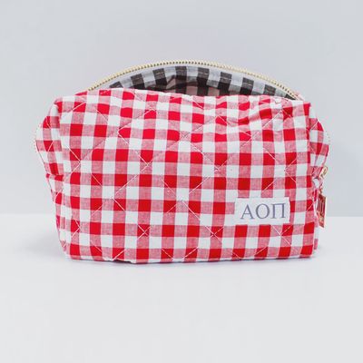 Alpha Omicron Pi Sorority Gingham Quilted Makeup Bag