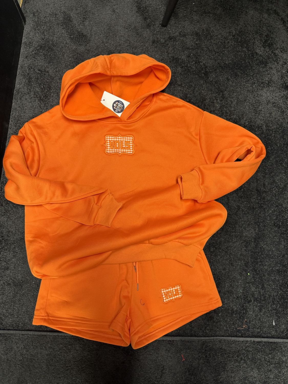 Oversized Hooded Sweatshirt and Short 2 Piece Set - Orange, Size: S, Style: VOLS