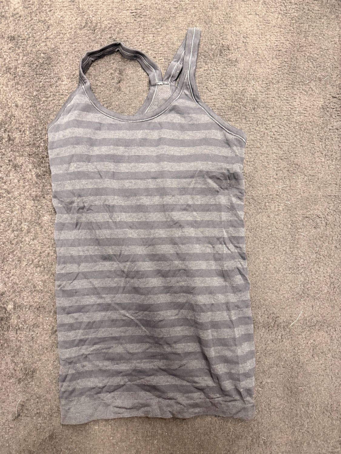 Lululemon Black and Gray stripped Racer Back Tank - Size 4, Size: 4