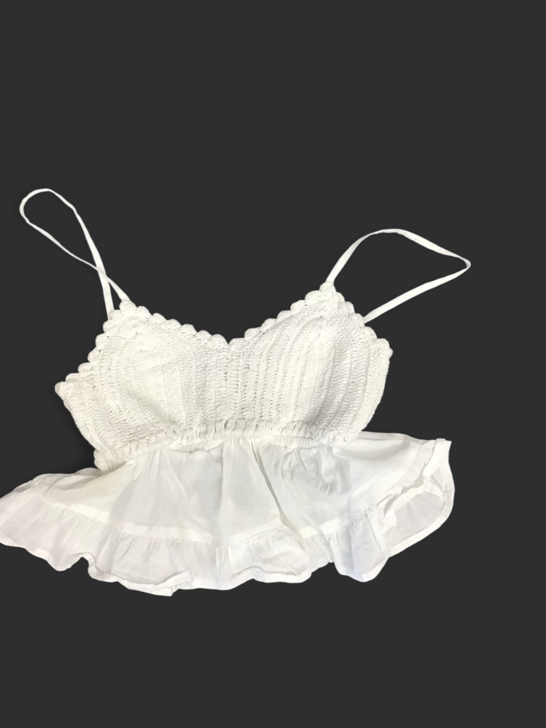 RSO White Crochet Lace Ruffle Cami Tank Top - XS
