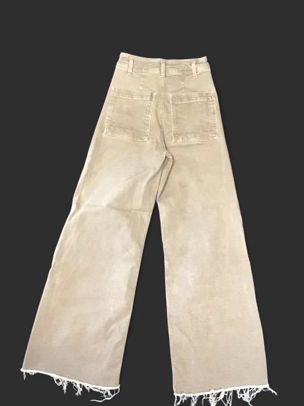 Zara High Rise Wide Leg Raw Hem Pants – Beige/Tan – Size 0