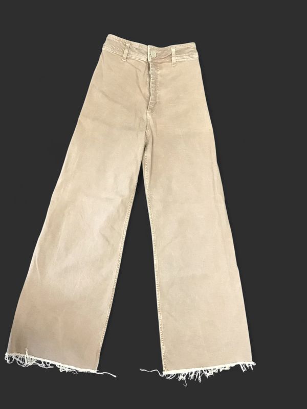 Zara High Rise Wide Leg Raw Hem Pants – Beige/Tan – Size 0