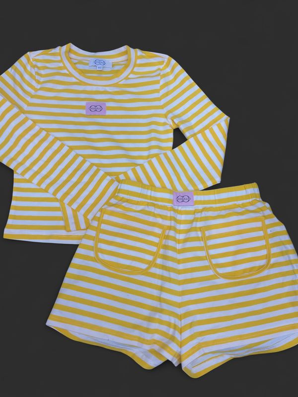 CocoLillys Yellow &amp; White Striped Lounge Set | XS | Matching Top &amp; Shorts