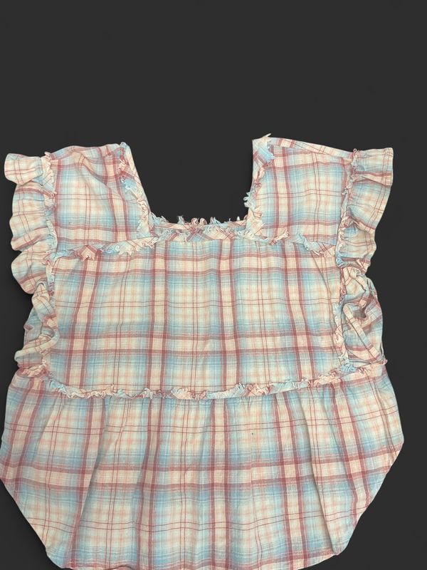 Bie B Collection Plaid Ruffle Babydoll Top | Size Small | Cottagecore Boho Blouse