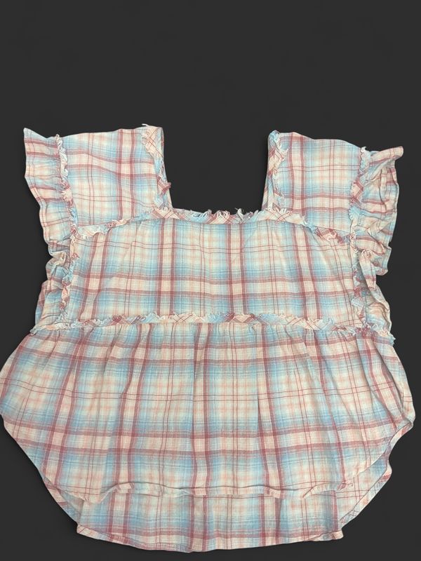 Bie B Collection Plaid Ruffle Babydoll Top | Size Small | Cottagecore Boho Blouse