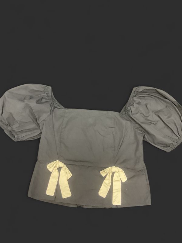 Mudd Black Puff Sleeve Peplum Top | XS | Coquette Bow Detail