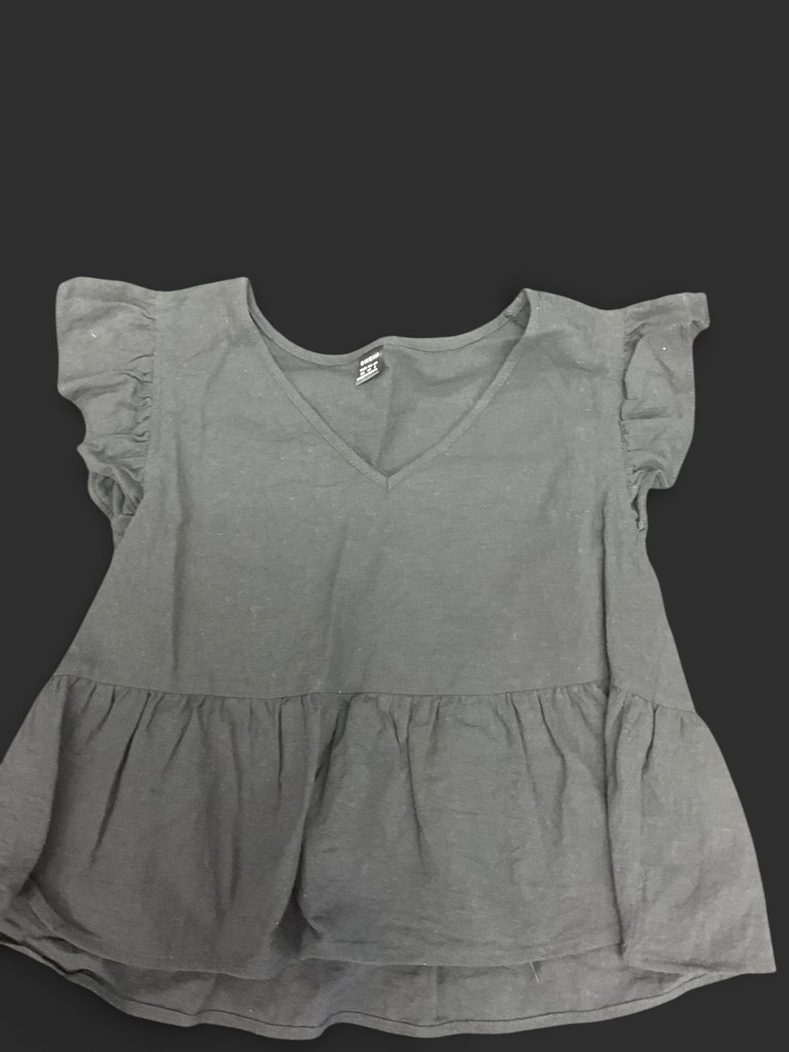 SHEIN Black Babydoll Peplum Top | XS | Flutter Sleeve Boho Blouse  Description: