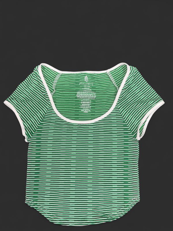 Free People Green &amp; White Striped Baby Tee | XS/S | Ribbed Stretch Top