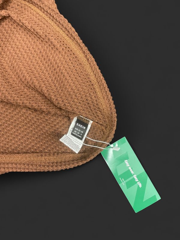 SHEIN Brown Waffle Knit Crop Top | Size XS | Casual Loungewear