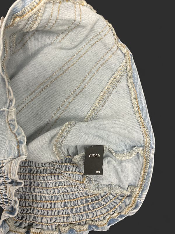 Cider Denim Corset Crop Top | Light Wash Blue | Lace Trim | XS