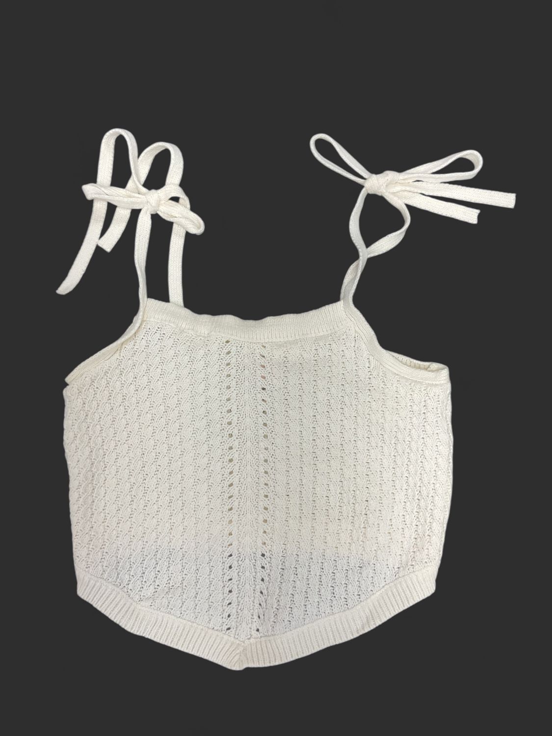 RSO Cream Knit Tie-Shoulder Crop Tank | Size XS | Boho Summer Sweater Top