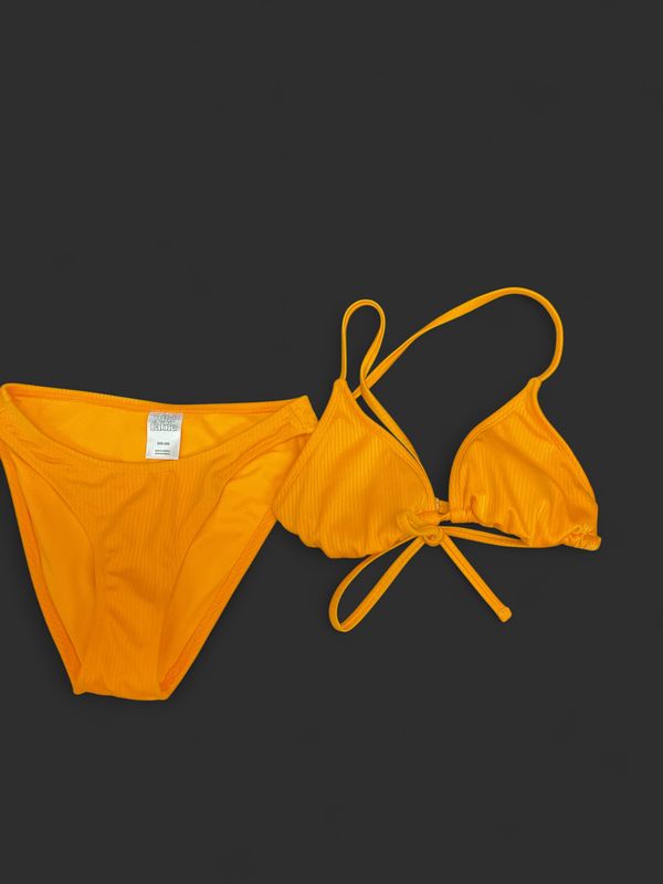 Wild Fable Ribbed Orange Bikini Set | XXS Top / XS Bottom | Bright Orange Swimwear
