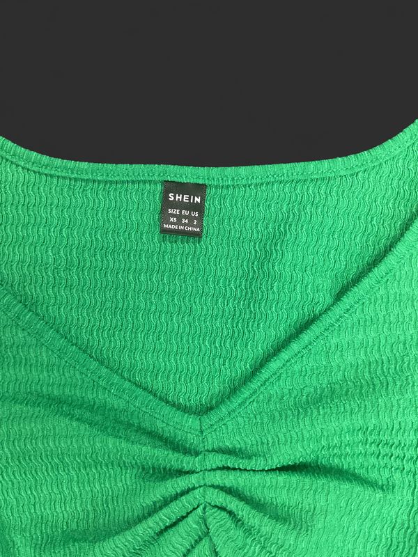 SHEIN Emerald Green Textured Puff Sleeve Crop Top | Size XS | Cottagecore