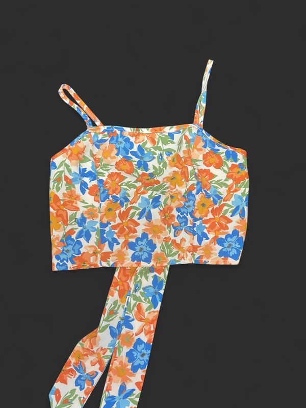SHEIN VCAY Floral Tie-Back Crop Cami Top | Size Small (US 4) | NWT