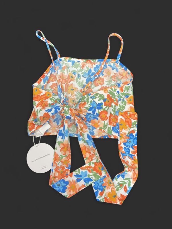 SHEIN VCAY Floral Tie-Back Crop Cami Top | Size Small (US 4) | NWT