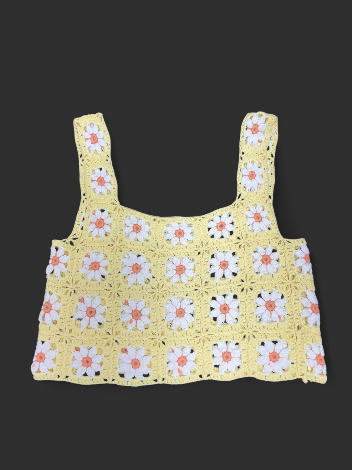 Altar'd State Daisy Crochet Crop Tank Top | Yellow Floral Knit | XS