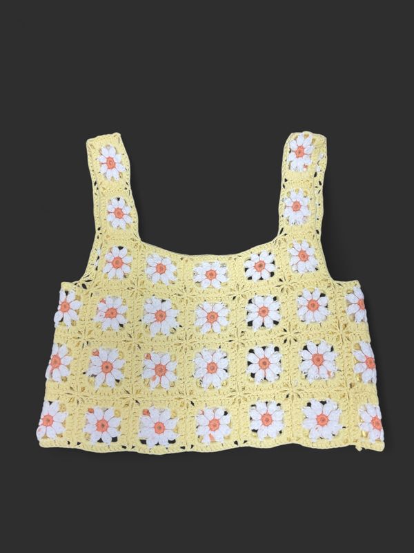 Altar'd State Daisy Crochet Crop Tank Top | Yellow Floral Knit | XS