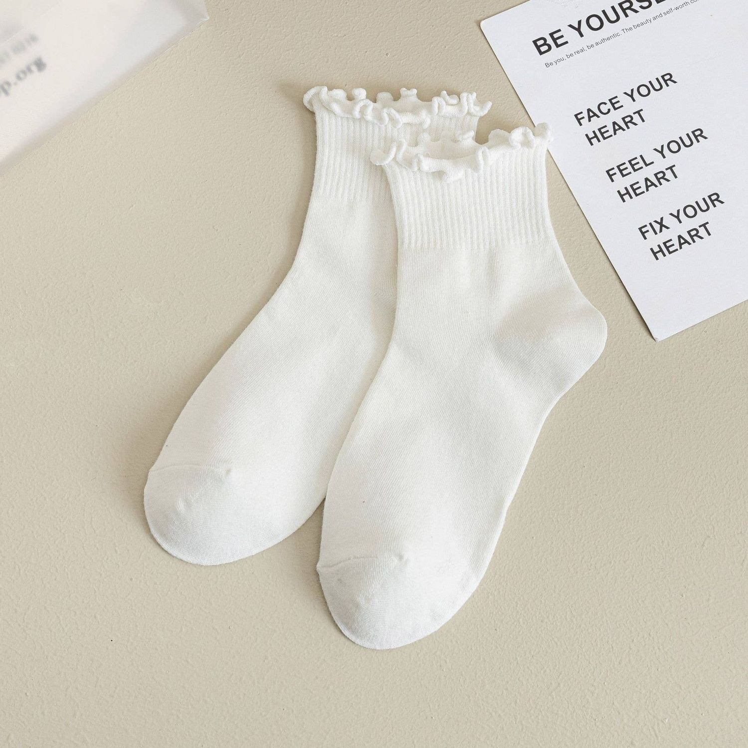 Womens Solid Color Ruffle Ankle Socks_CWMS0127: WHITE / (OS) 6