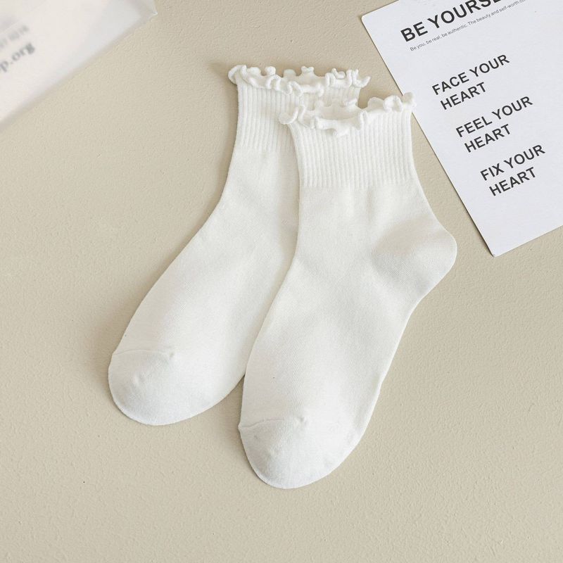 Womens Solid Color Ruffle Ankle Socks_CWMS0127: WHITE / (OS) 6