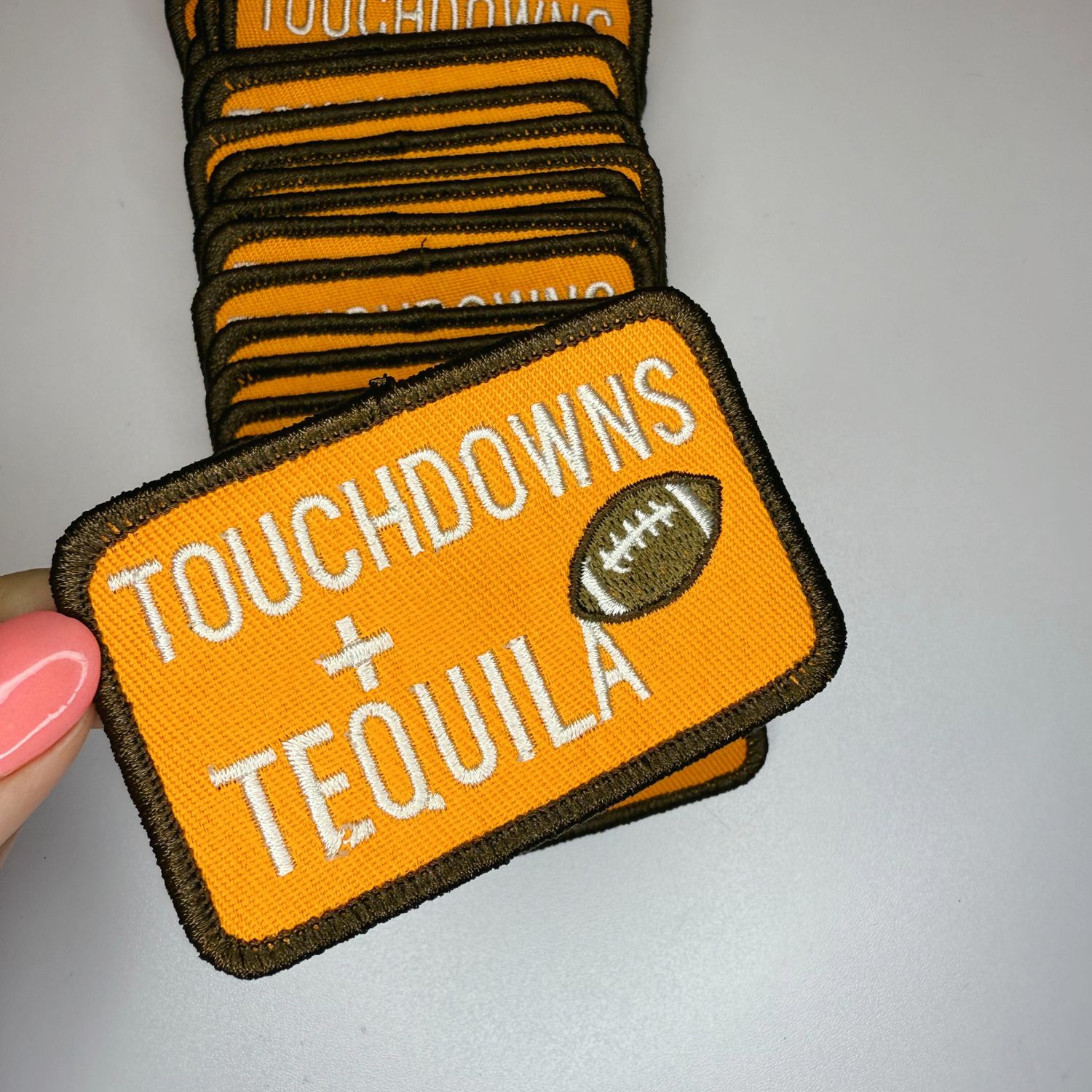 3" Touchdowns + Tequila in ORANGE -  Embroidered Hat Patch: Embroidered patch