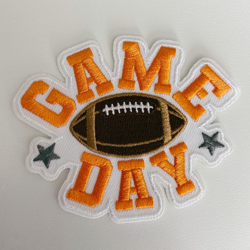 3" GAME DAY football in Orange -  Embroidered Hat Patch: QTY 1