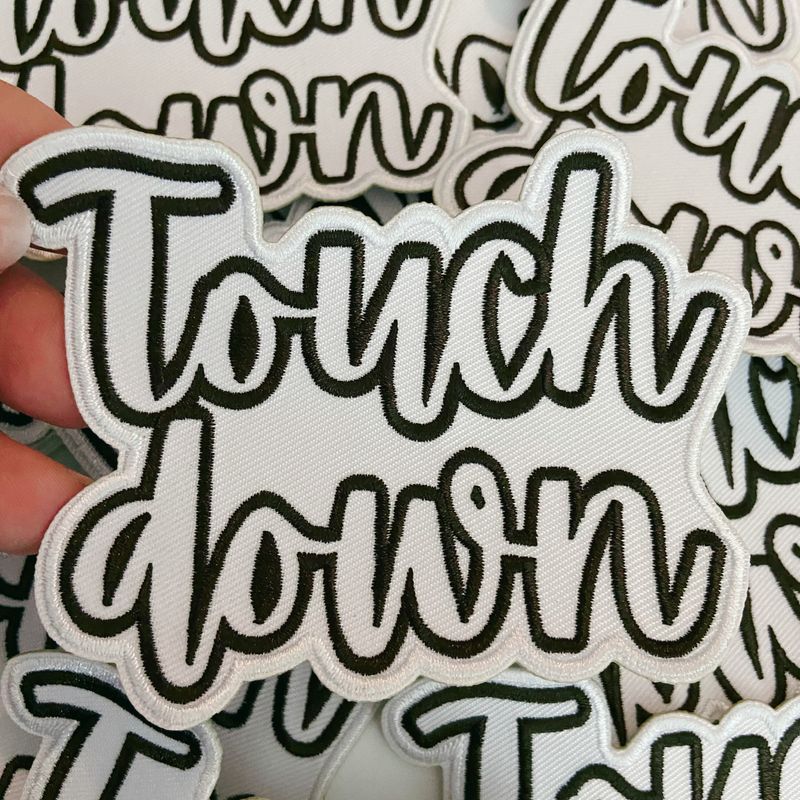 3.5" Touchdown White &amp; Brown -  Embroidered Hat Patch: QTY 1