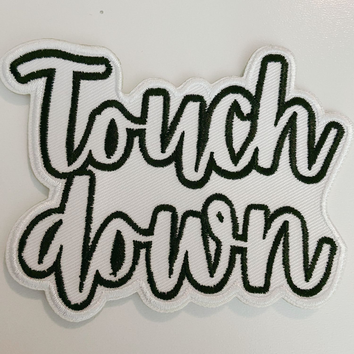 3.5" Touchdown White &amp; Brown -  Embroidered Hat Patch: QTY 1