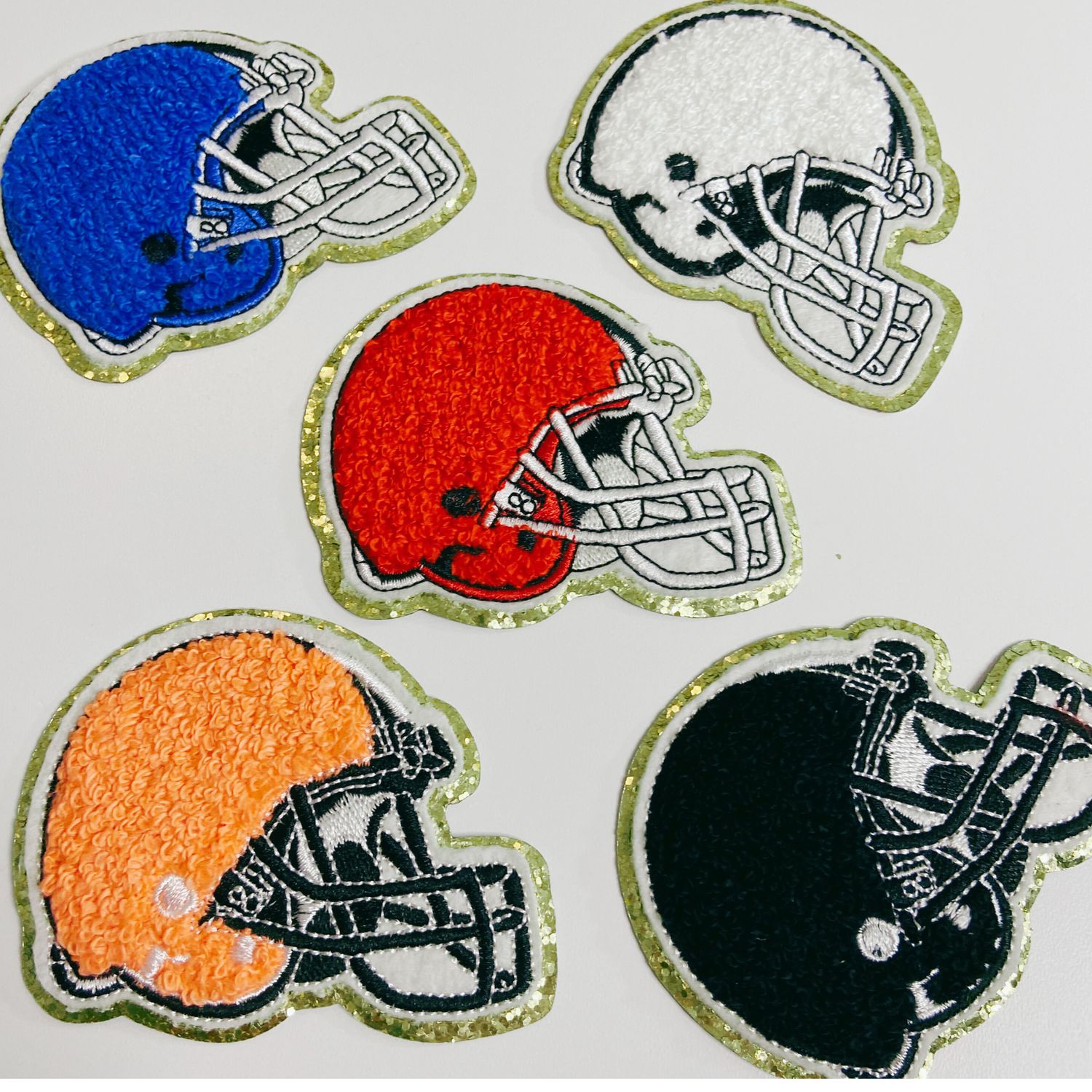 3" x 2.5" Football Helmet chenille hat patch - in Red, Blue, Black, White, Dark Green, Gold &amp; Orange: ORANGE