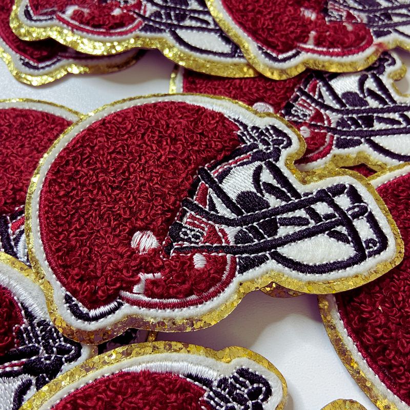 3" x 2.5" Football Helmet chenille hat patch - in Red, Blue, Black, White, Dark Green, Gold &amp; Orange: ORANGE